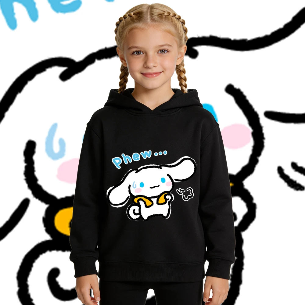 

Толстовка с принтом Cinnamoroll Phew для мальчиков и девочек, детский пуловер с капюшоном на флисовой подкладке, теплая осенне-зимняя одежда