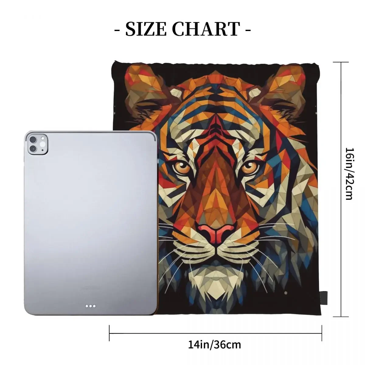 Tiger Head Vector Backpacks Casual Portable Drawstring Bags Drawstring Bundle Pocket Shoes Bag BookBag For Man Woman School