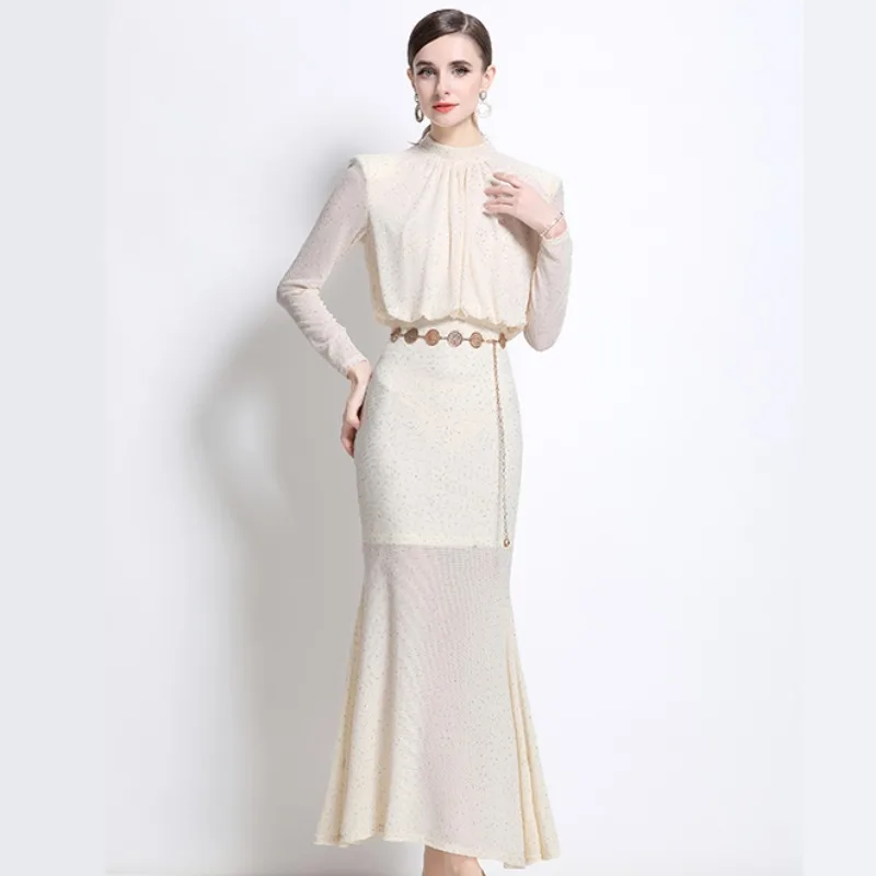 Robe de soirée moulante avec des Appliques florales pour femmes, élégante, pour Occasions formelles, strass, maille, Robe de soirée