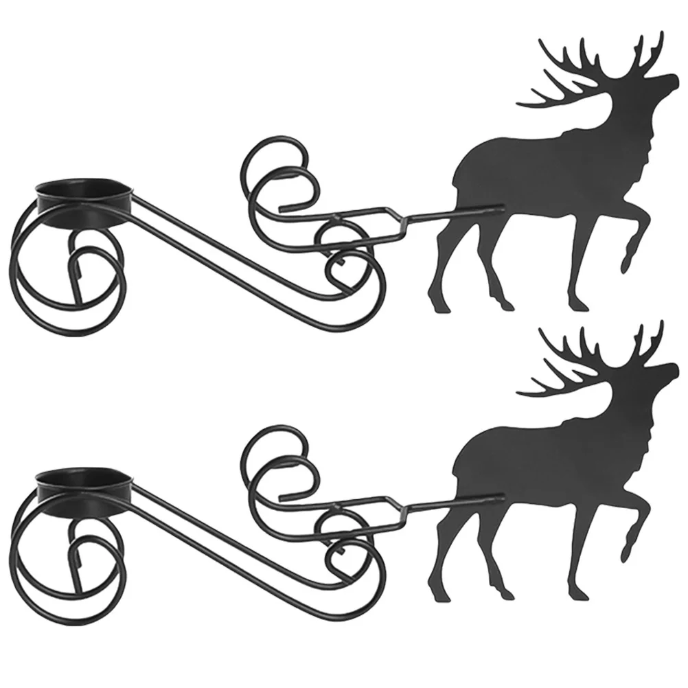 2 pcs Elk Candlestick Holder Iron Black Holders Christmas Decorations For Holiday Decorations Home Decor Supplies