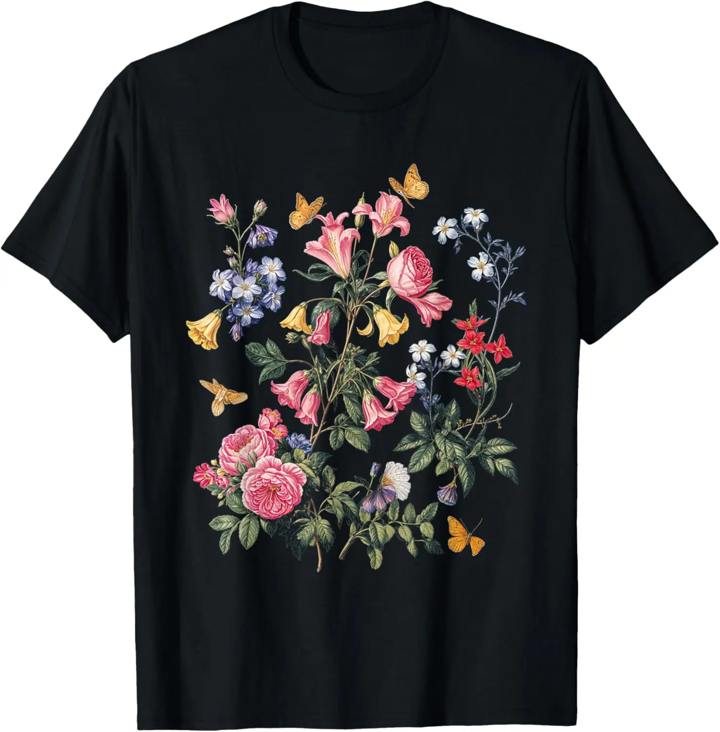 Vintage Botanical Flowers Nature Garden Butterfly T-Shirt