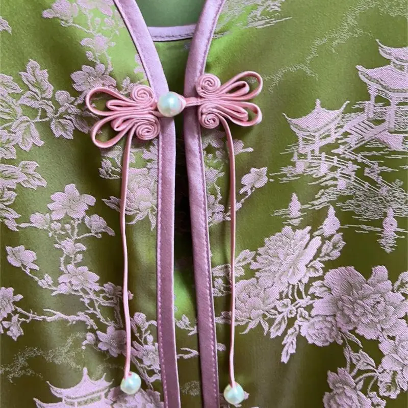 Chinese Style Handwoven Pearl Tassel Buttons Cheongsam Buckle Beaded Trim Fastener For Rabbit Ear Long Tail Decorative Buttons