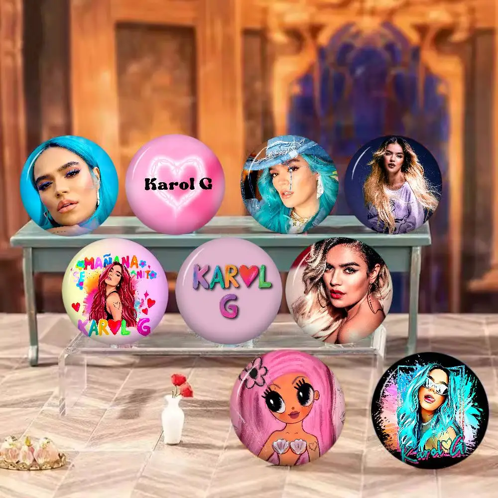Singer K-Karol G Anime 32/44/58mm Round Cartoon Brooches Handmade Pins for Backpack Jewelry Accessories Gifts Creative Badge