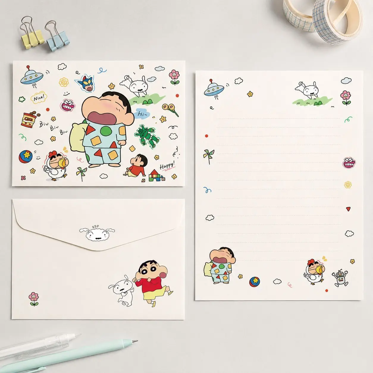 Crayon Shin‑chan Stationery Set, Cute Cartoon Letter Paper & Envelopes, Student Hand‑Writing Note for Blessing & Confession