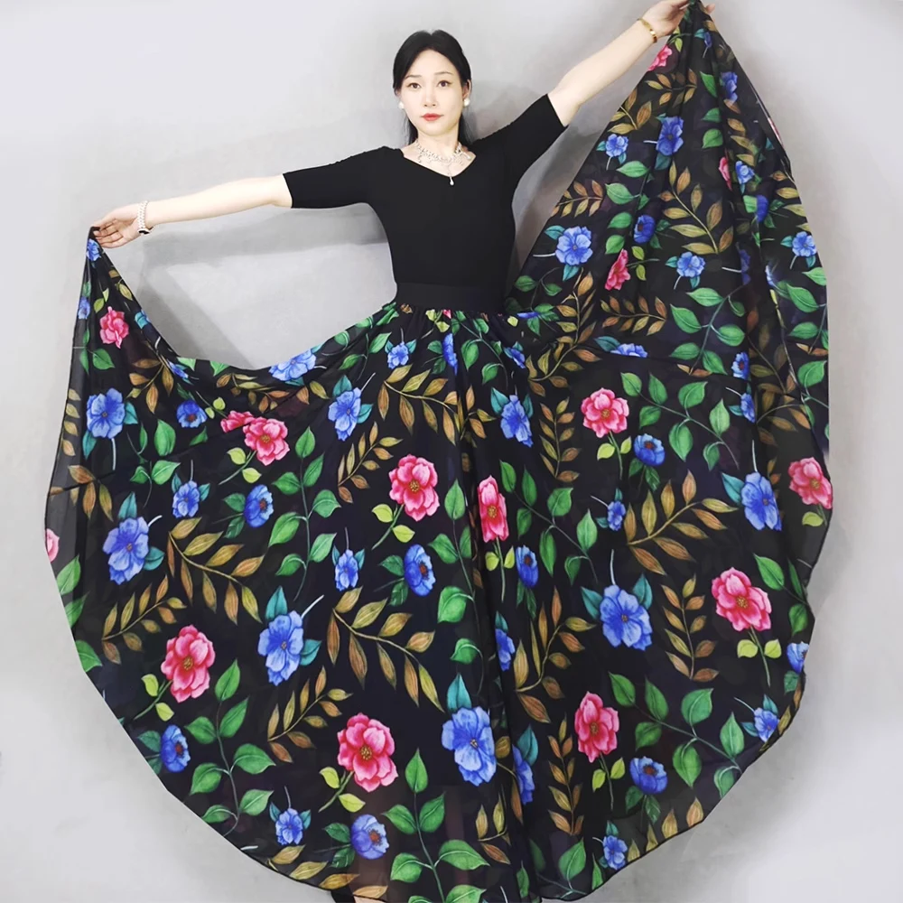 2024 Summer Elegant Long Skirt with Pink Floral Patterns , Skirts Womens , Female Skirt , Women\'s flowy skirtLong Skirt Summer