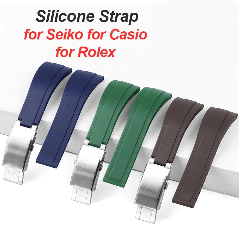 20mm Silicone Strap for Rolex Daytona Submariner Folding Buckle Watchband for Seiko Rubber Sport Bracelet for Casio Wristband