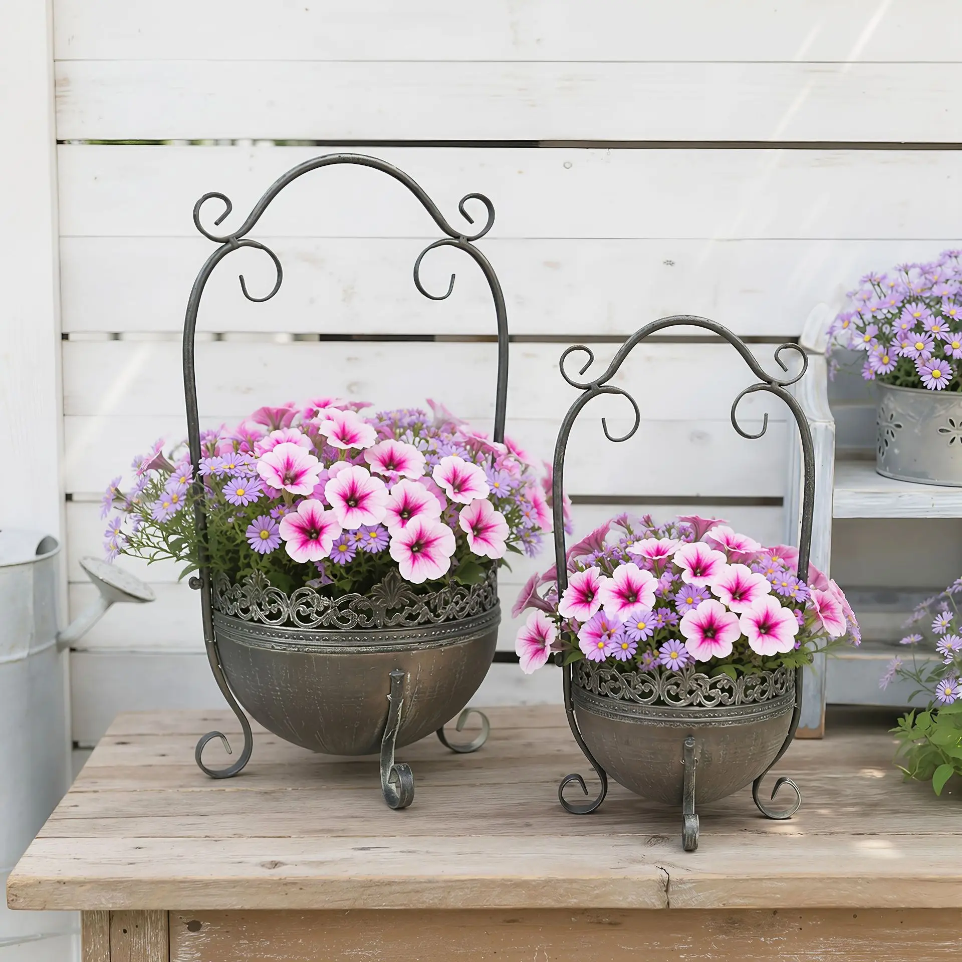 Foreign trade retro wrought iron basket flower pot outdoor courtyard garden outdoor balcony green plant decoration household
