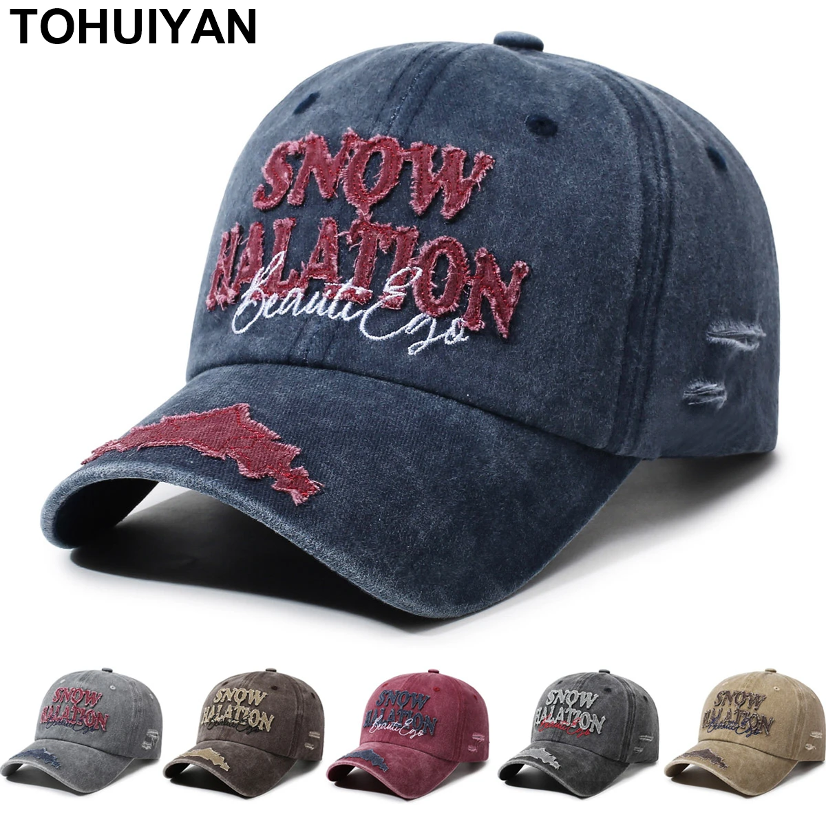 Distressed Style Embroidery Baseball Cap Outside Sun Protection Hat Summer Adjustable Sport Cap Men Women Street  Sunscreen Hats