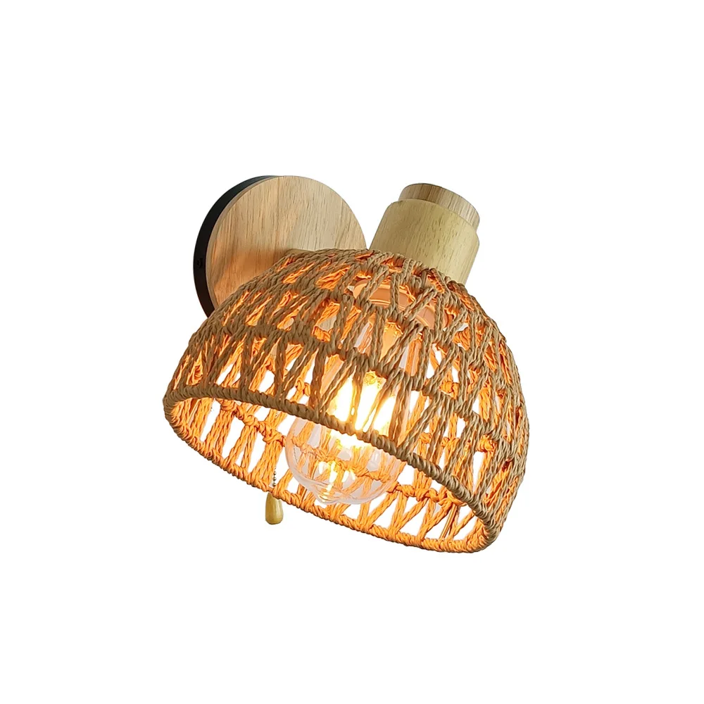 Rattan Wall Lamp Bedside Bedroom Mirror Wall Lamp Woven Wall Lamp Paper Rattan Zipper Lamp