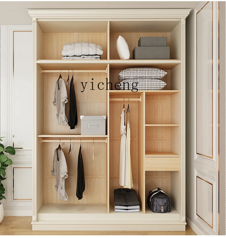 LX Solid Wood Wardrobe Sliding Door Home Bedroom Push-Pull Storage Cabinet Modern Minimalist