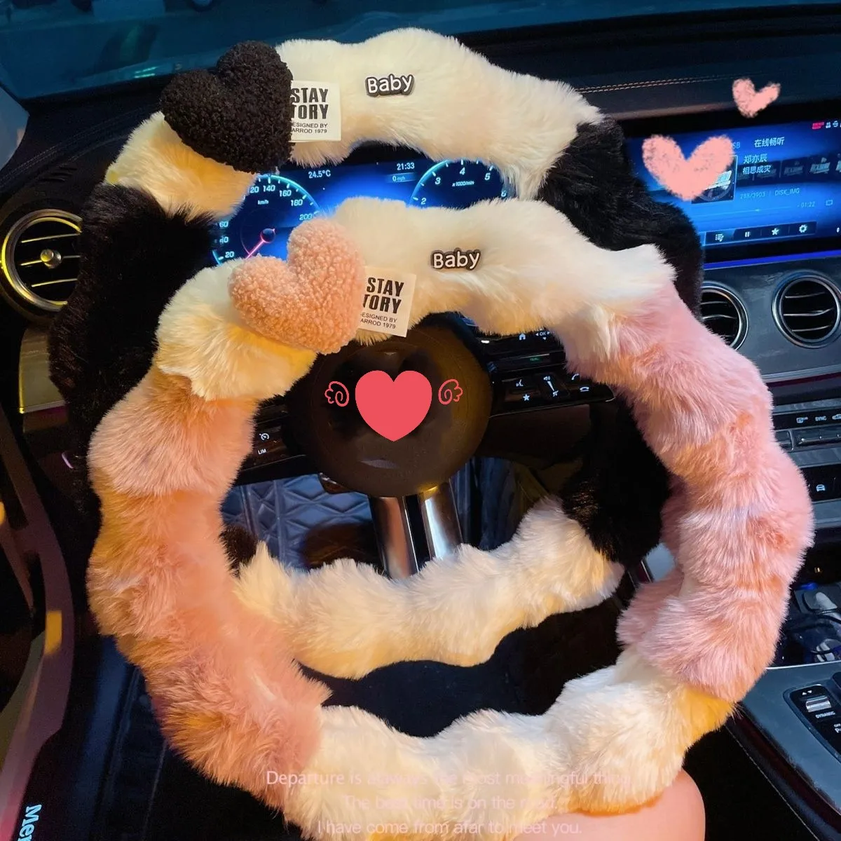 

New Car Steering Wheel Cartoon Love General Cute Warm Winter Plush Handlebars New Car Decoration Pink Car Accessories Interior