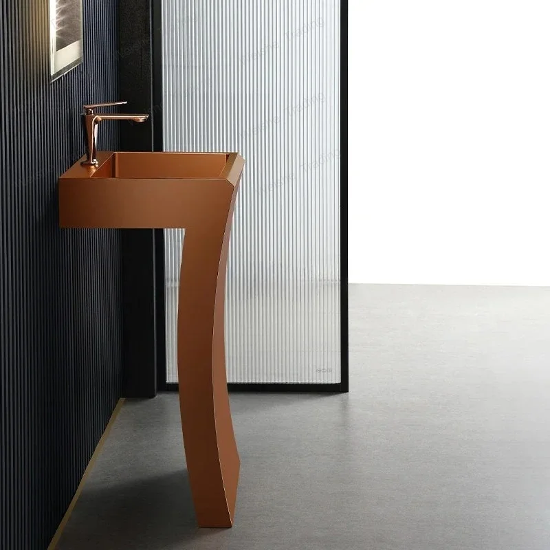 

Modern Luxury Stainless Steel Pedestal Basin Hotel Floor-standing Bathroom Sinks Creative Design Outdoor Countertop Washbasins