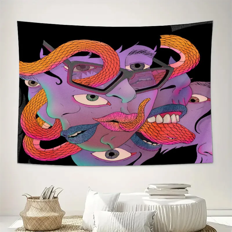 Vibrant Snake Face Art Pop Culture Wall Tapestry Psychedelic Retro Illustration Bohemian Home Decor Poster