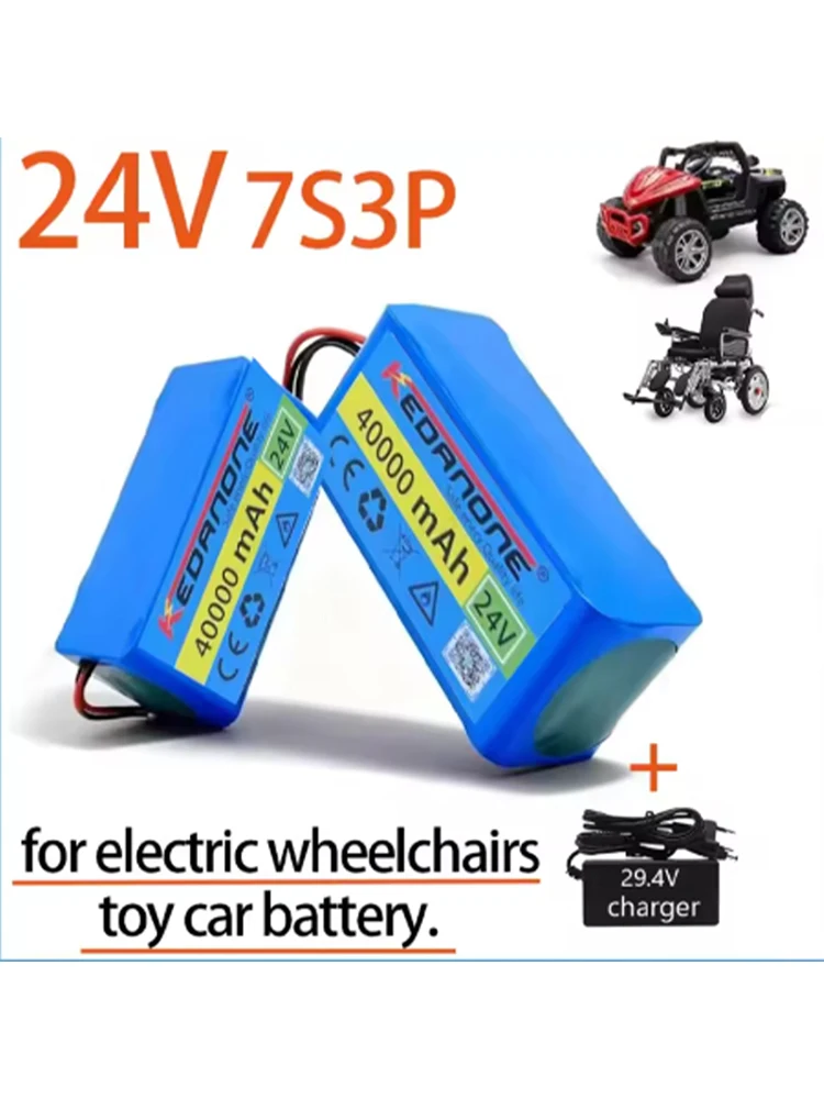 Neuer 40Ah 7S5P/7S3P 18650 Lithium-Akku-Pack 24V BMS 500W 29,4V 40000mAh für Rollstuhl-Elektrofahrzeug Plus + 29,4V 2A Ladegerät