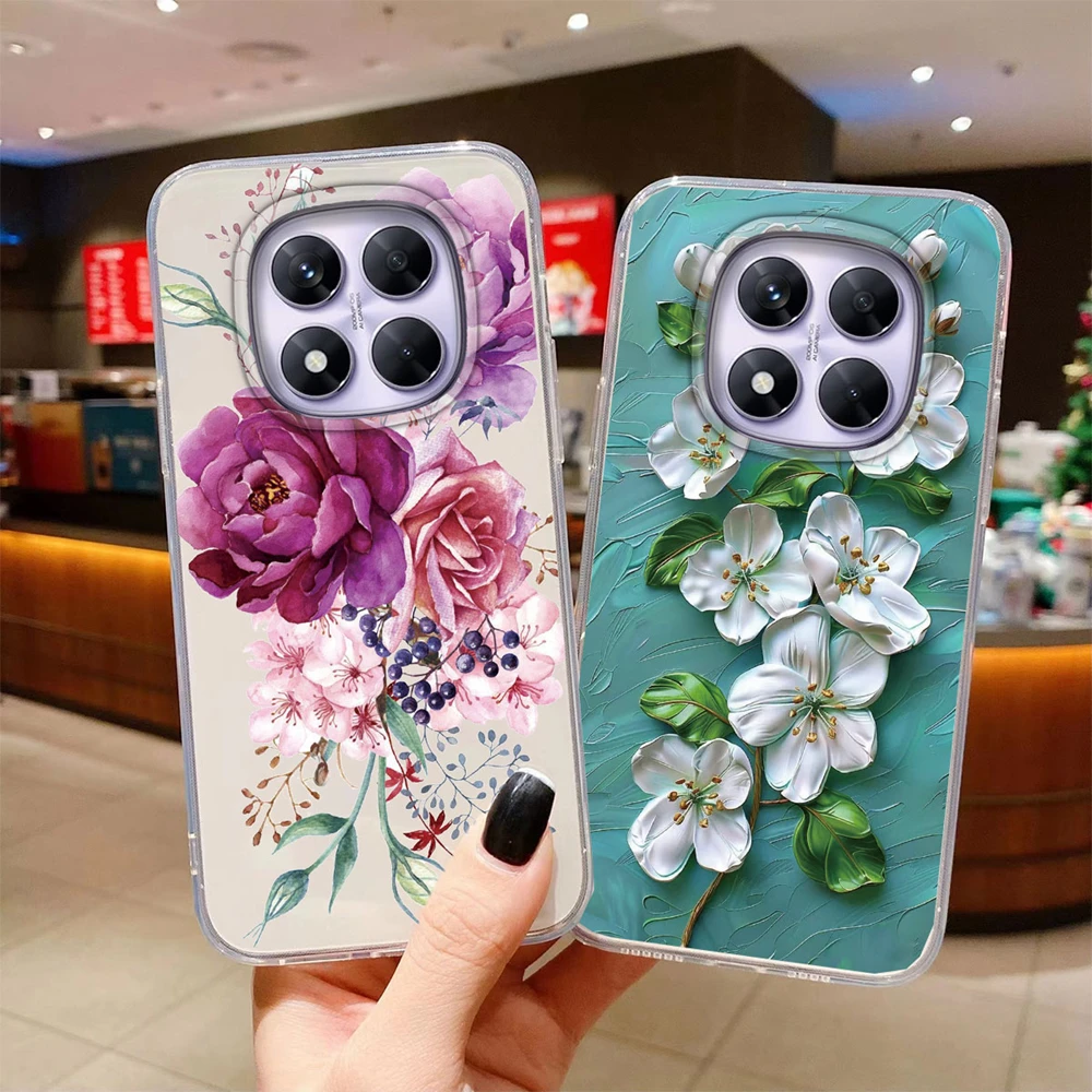 Künstlerische Ölgemälde-Magnolien-Rosen-Blumen-Handyhülle für Xiaomi Redmi Note 15 Pro Plus 5G 15C 4G Transparente Klarsichthülle