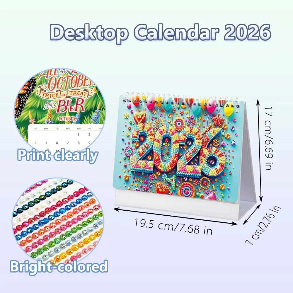 

2026 Diamond Art Calendar Painting Art Kit Different Patterns Desk Calendar Thick Paper Painting Calendar