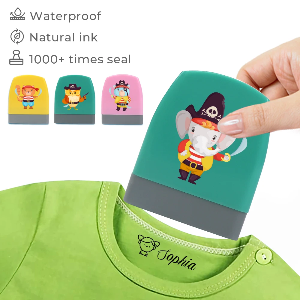 Hot Cute Cartoon Animals Pirate Name Stamp For Clothing Children\'S Kindergarten Clothes Waterproof Name Sticker Diy Stamp Gift