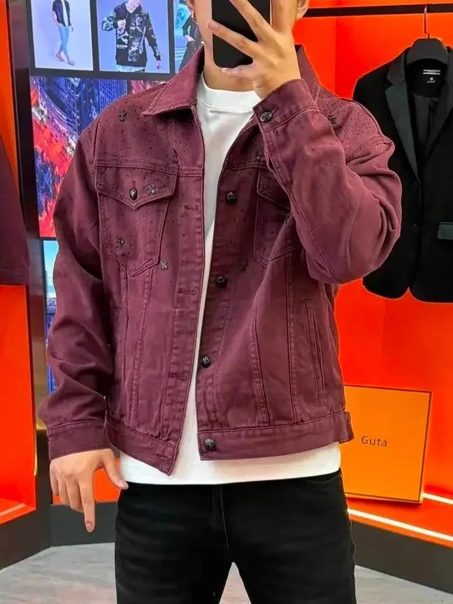 

Высококачественная модная мужская джинсовая куртка для осеннего сезона, приталенного кроя, с длинными рукавами, антибактериальная, легкая в уходе, в городском стиле, универсальная.