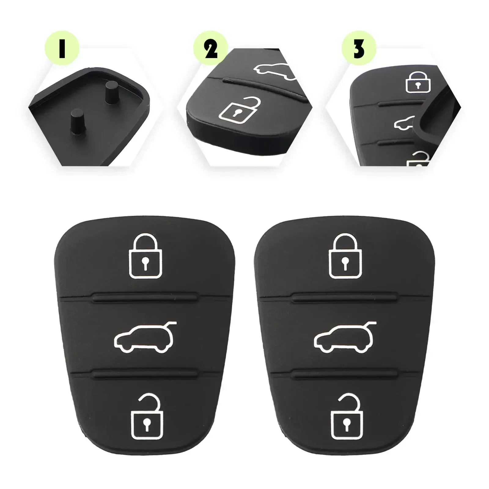 

2x Remote Car 3 Buttons Key Fobs Case Rubber Shell Black For Hyundai I10/I20/I30 Rubber Button Pads Replace Rubber Key Pad