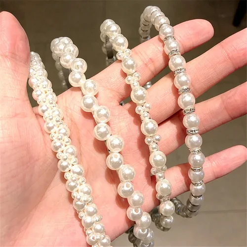 Imagen 2 del producto Diademas de perlas con diamantes de imitación para mujer y niña, accesorios para el cabello, Aro para el pelo nupcial, fiesta y boda
