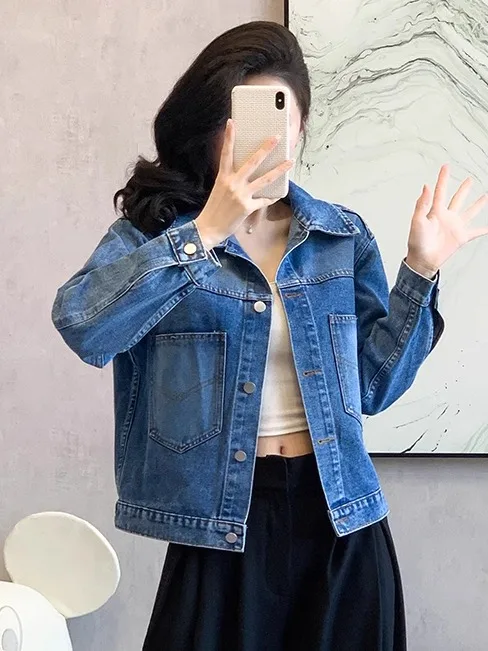 Primavera otoño talla grande mujer Denim Jaet europeo Sle viaje suelto ajuste largo Sve ort abrigo botón detalle Color puro