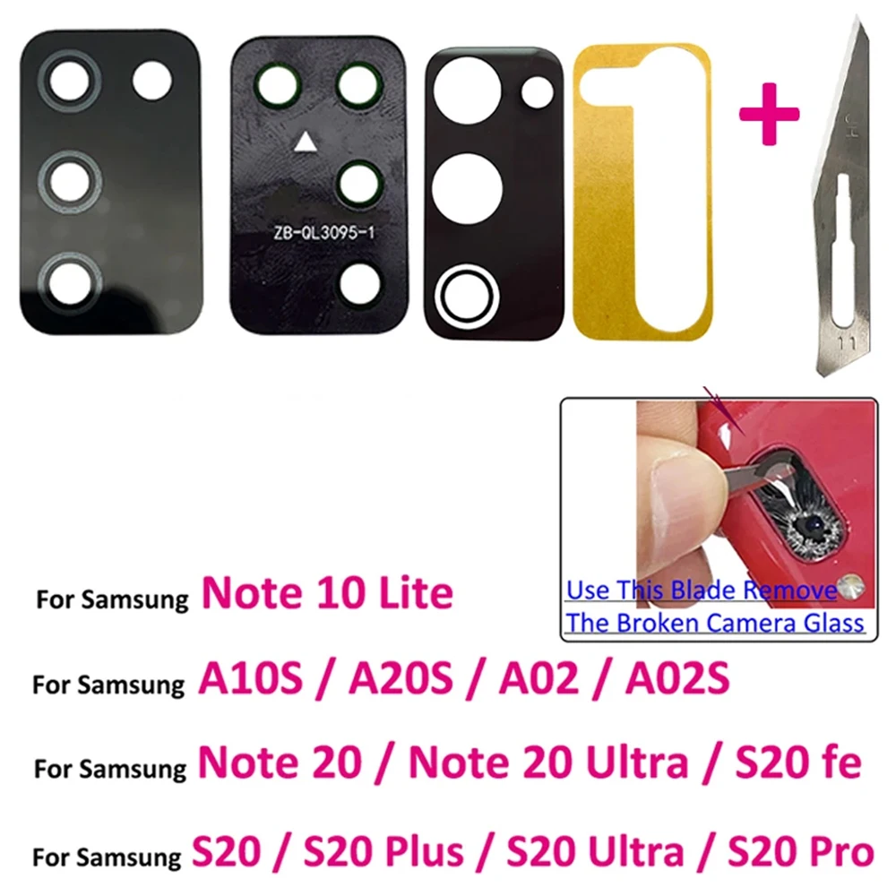 

NEW For Samsung A10S A20S A02S Note 10 Lite 20 Ultra S20 Plus Pro FE Rear Back Camera Glass Lens With Glue Adhesive