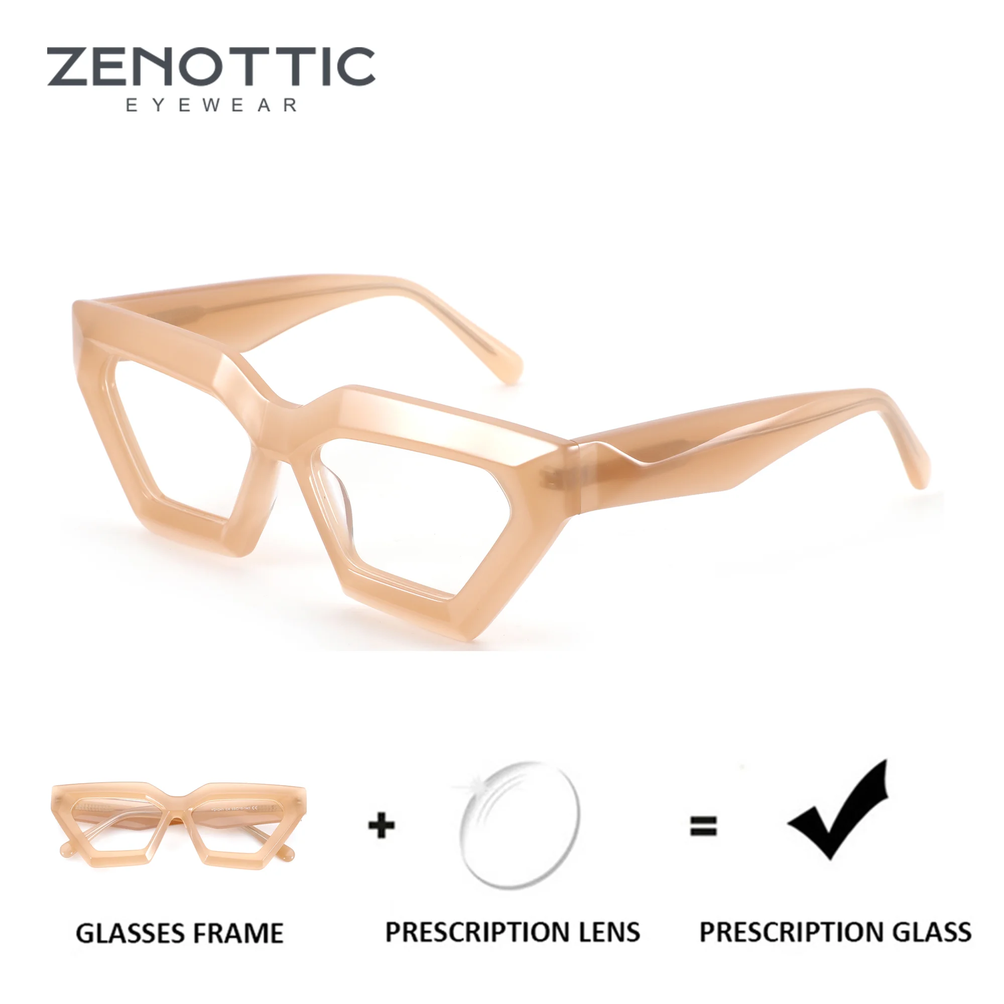 

ZENOTTIC（L Size） Handmade Acetate Polygon Prescription Glasses For Women Photochromic Optical Eyeglasses Progressive Eyewear