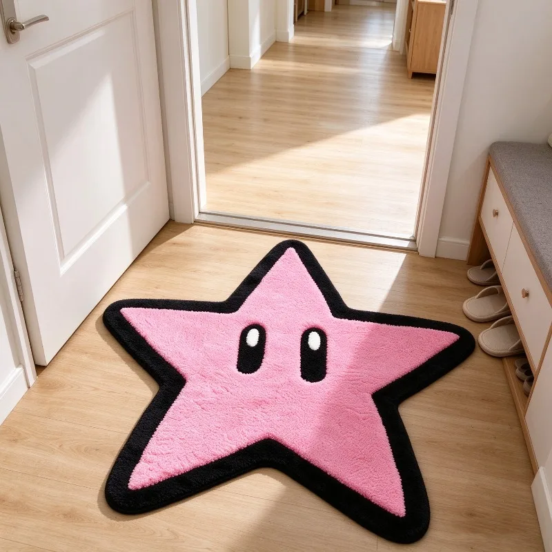 Cartoon Pink Star Irregular Shaped Rug Cute Five-pointed Star Floor Mat Home Decor Carpet for Bedroom Entryway Soft Washable