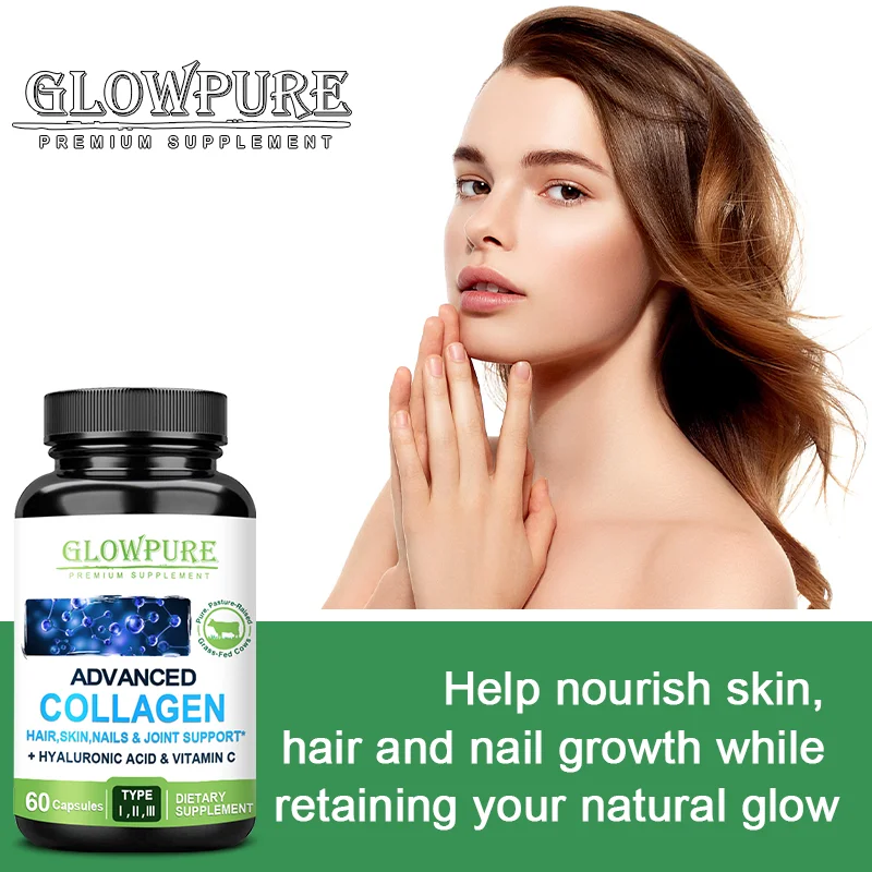 Collagen Peptides Capsules Antioxidant for Skin Anti-aging, Hair, Joint Bone Health with Hyaluronic Acid, Vitamin C Supplement