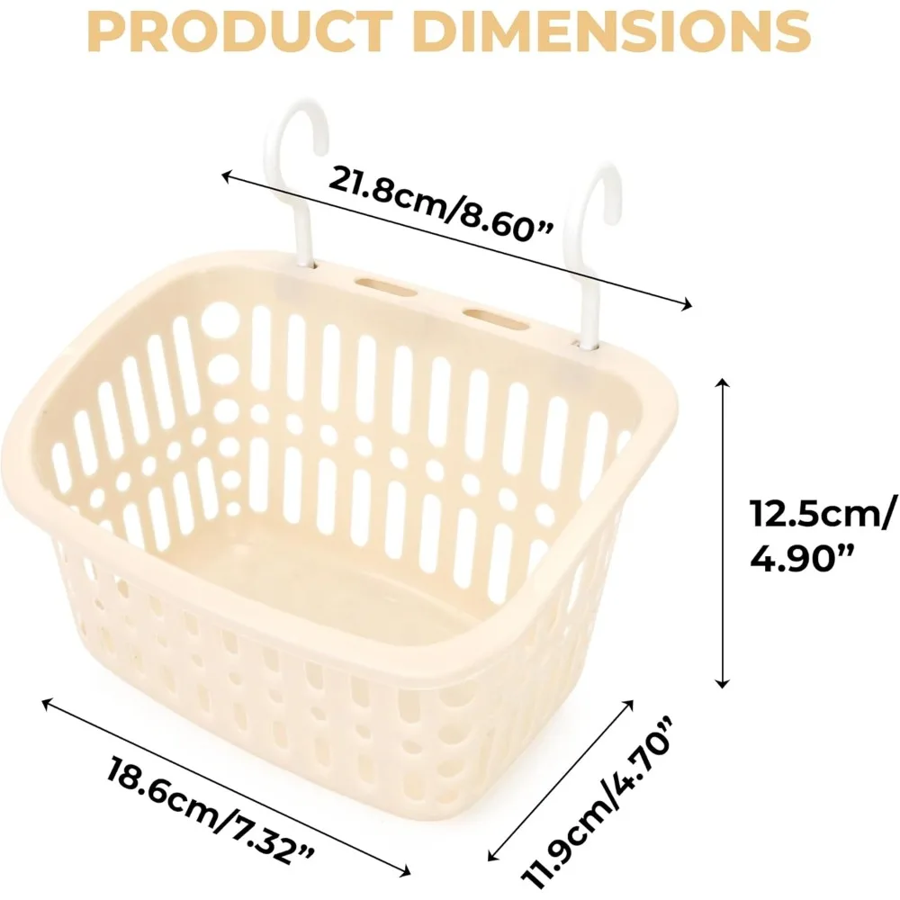 hanging shower caddy organizer with hooks 8.6x4.7 inch – mini rectangle plastic baskets and storage bins with drain holes for dr