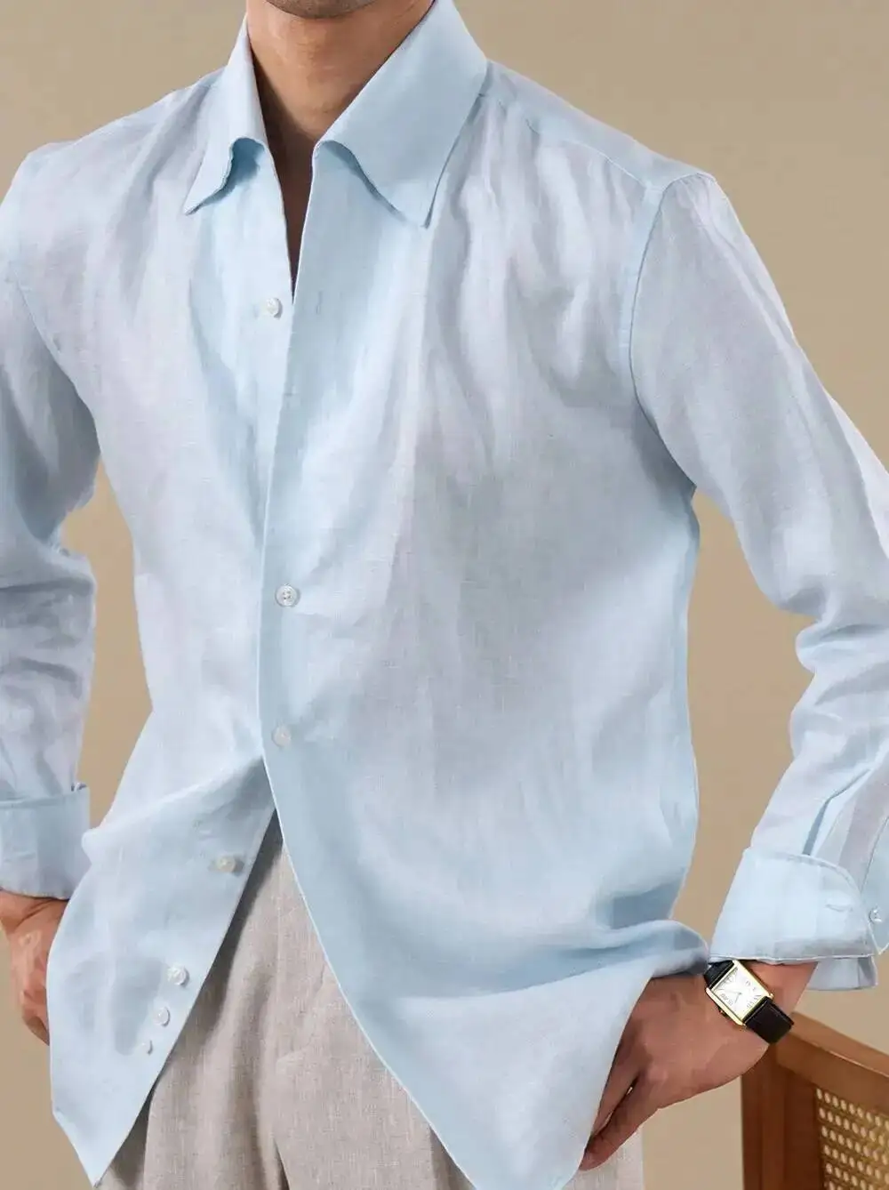 100% Linen Italian One-collar Shirt Men Breathable Business Casual Shirt Men Dress Camisa Masculina Social  Formal Mens Shirts
