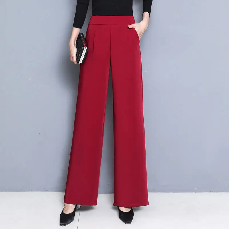 Office Lady All Season New All-match Woman Wide Leg Pants Oversize 6XL High Waist Elastic Solid Korean Fashion Straight Trousers