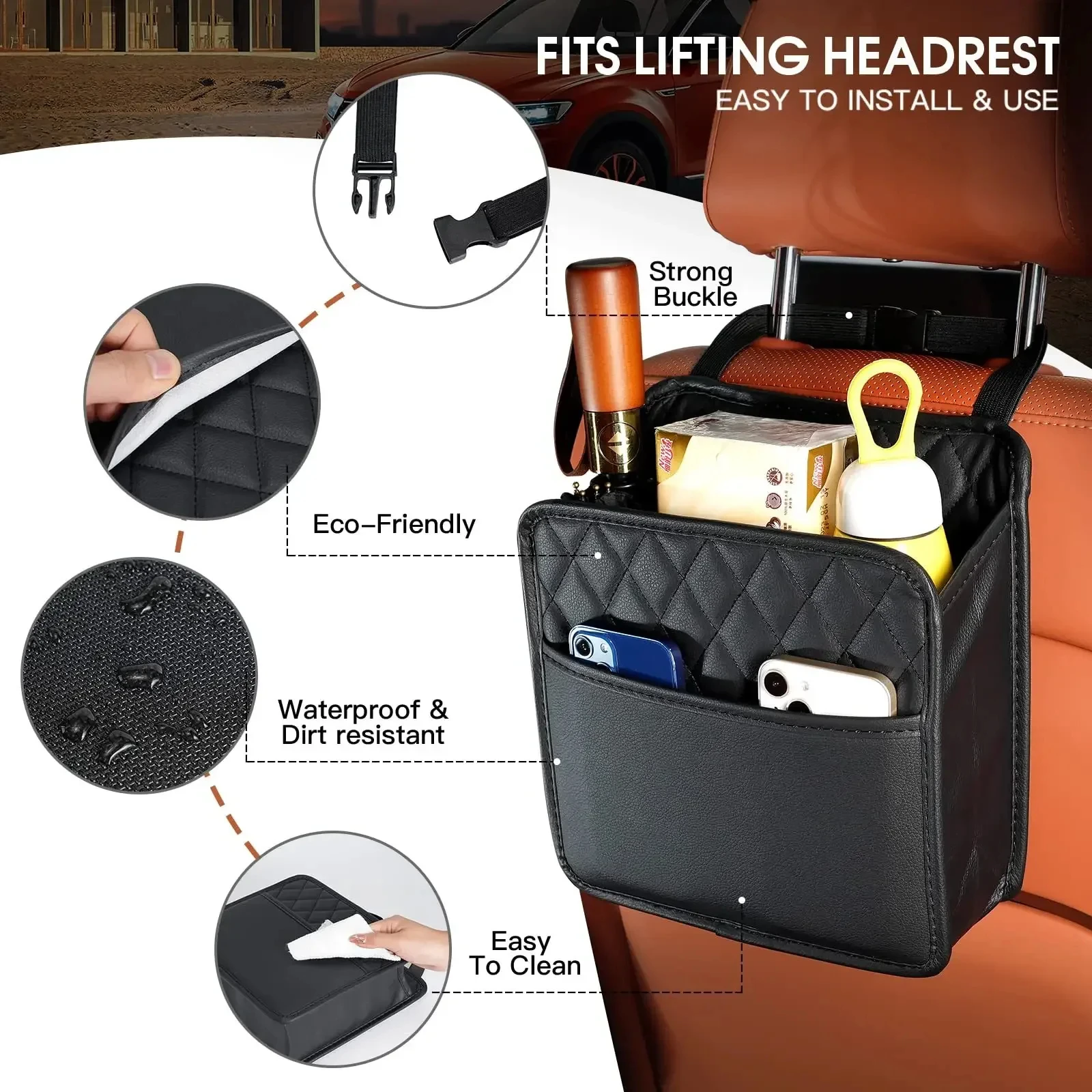 Multifunctional Car Seat Storage Bag Leather Storage Bag Garbage Bag Storage Bag Suitable for Most Car Models