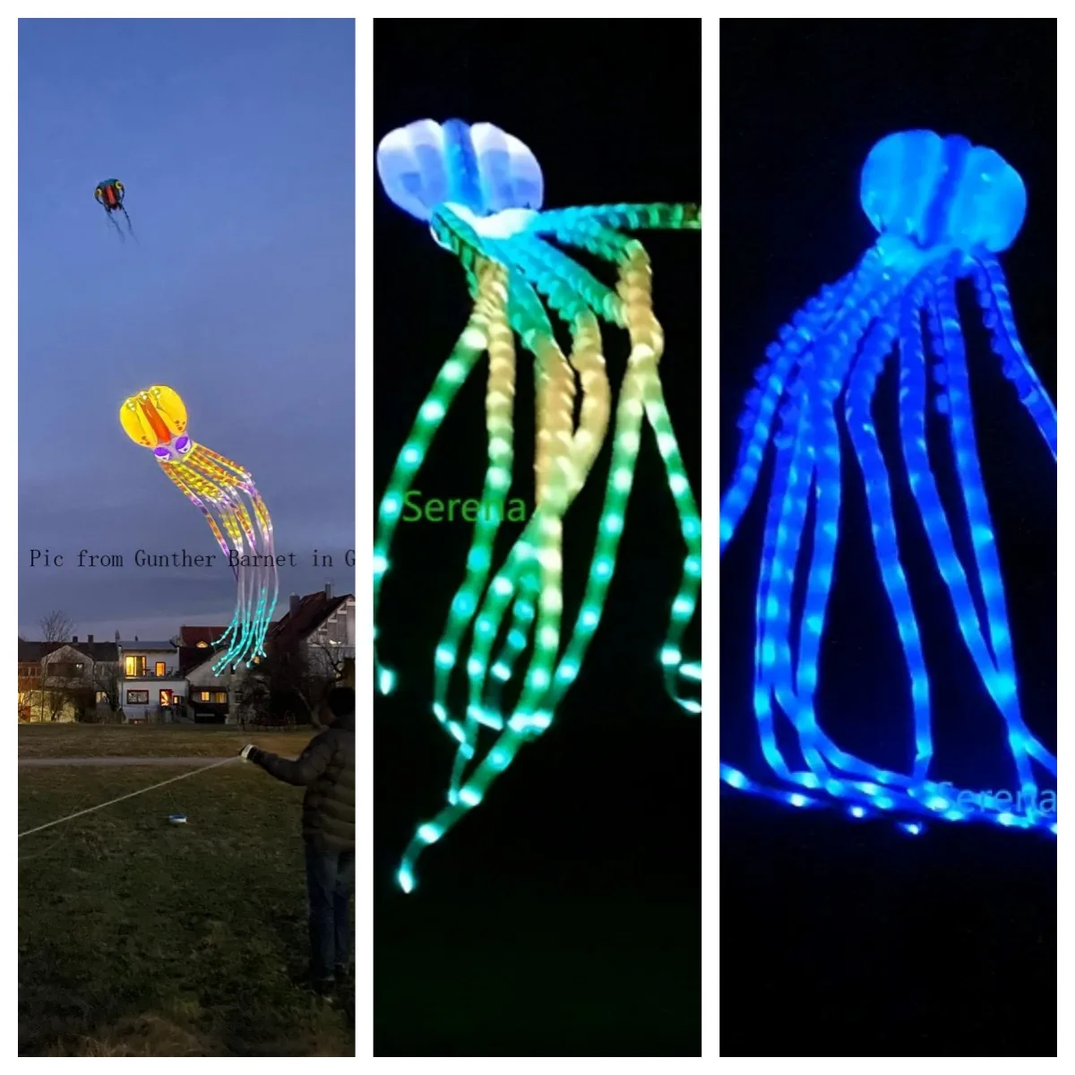 

30D Ripstop Polyest Show kite LED soft octopus kite 18m with light big inflatable kite night flying kites with lights for adult