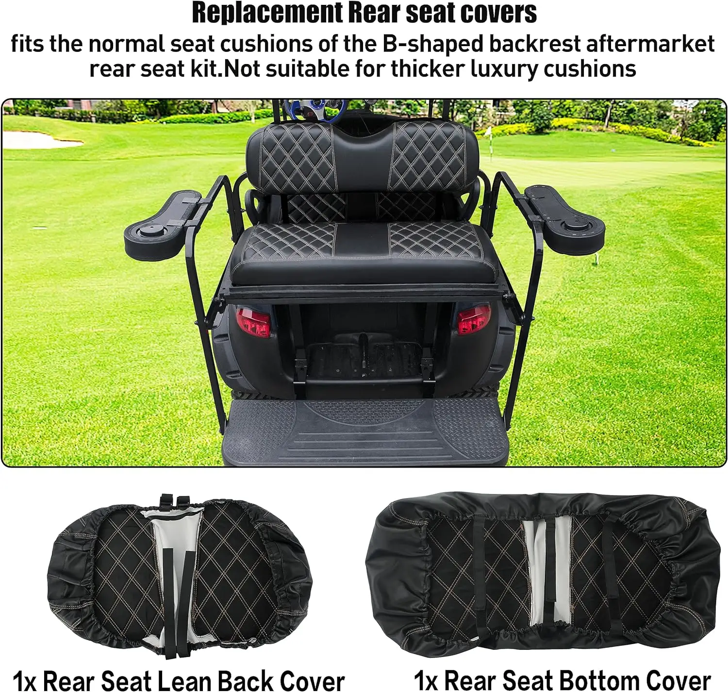 Golf Cart Diamond Aftermarket Rear/Back Seat Covers for Club Car EZGO Yamaha, Golf Cart Vinyl Seat Cover