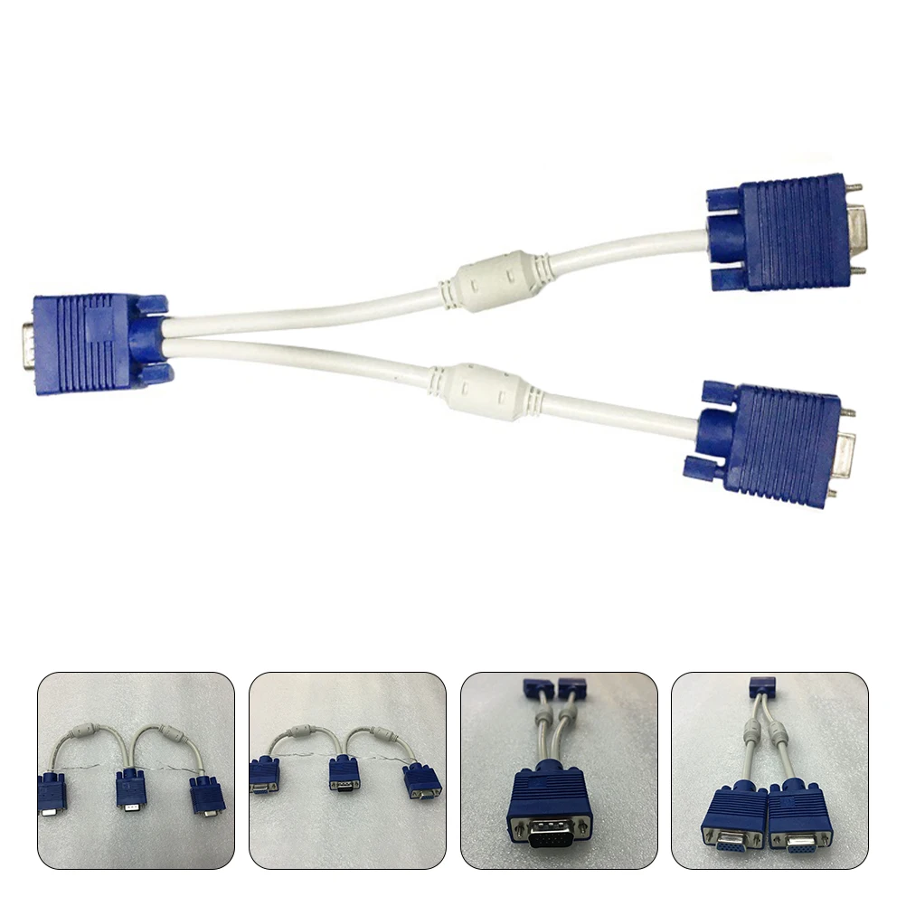 

2 VGA Video Cables Splitter Console Display Port Extension Adapter Thickened Cable Dual Monitor Stable Transmission Copper Wire