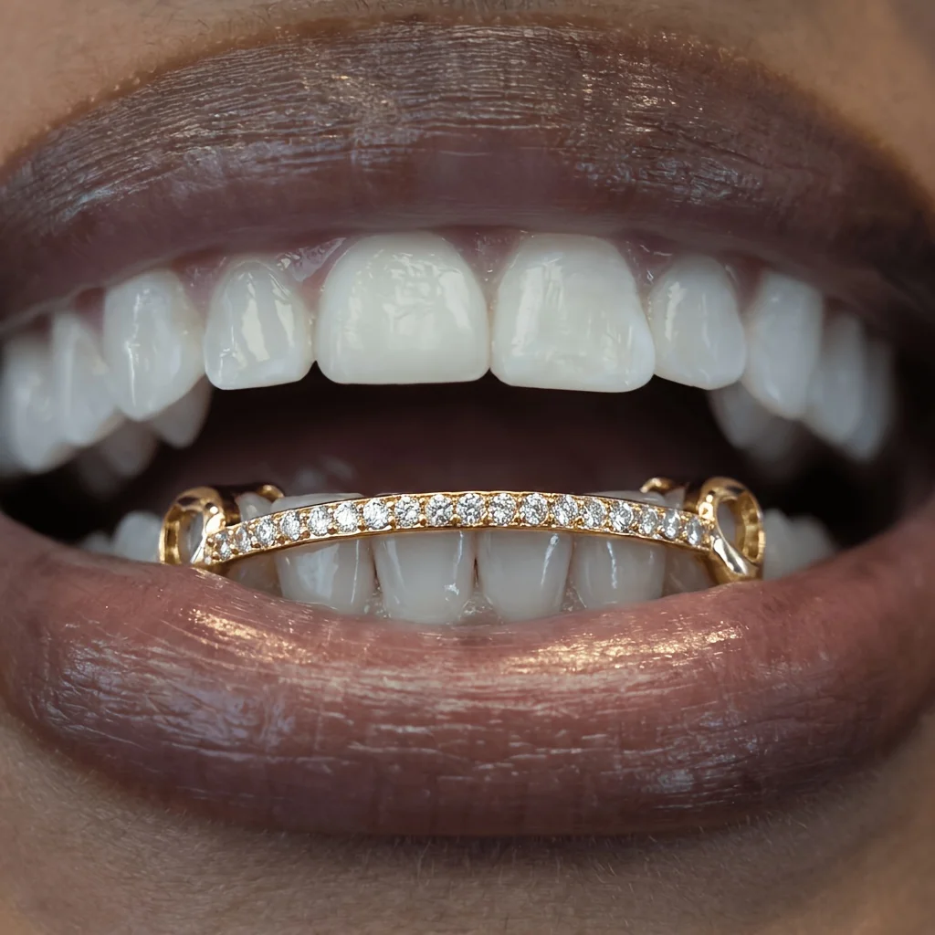 Hot-Selling Hip-Hop Zirconium Inlay Dental Braces In Europe And America. Electroplated Male And Female Dental Ornaments.
