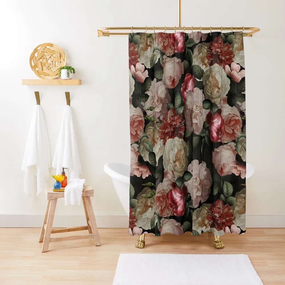 

Antique Jan Davidsz. de Heem Lush Roses Flowers On Black Pattern Shower Curtain Bathroom Accessory Luxury Bathroom Curtain