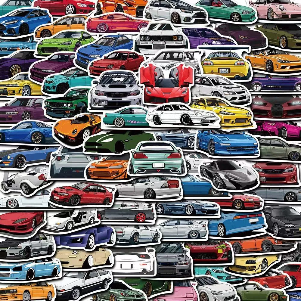 50/100PCS Cartoon JDM Racing Car Favorites Graffiti Stickers DIY Kids Classic Toy Travel Luggage Guitar Waterproof Decals