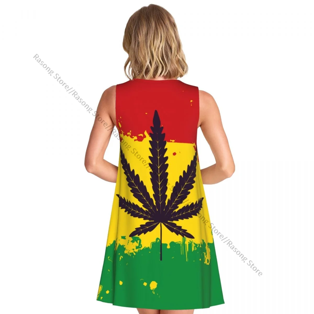 Abito da donna con foglia di bandiera Rasta, maglietta casual estiva, abito da spiaggia, copricostume