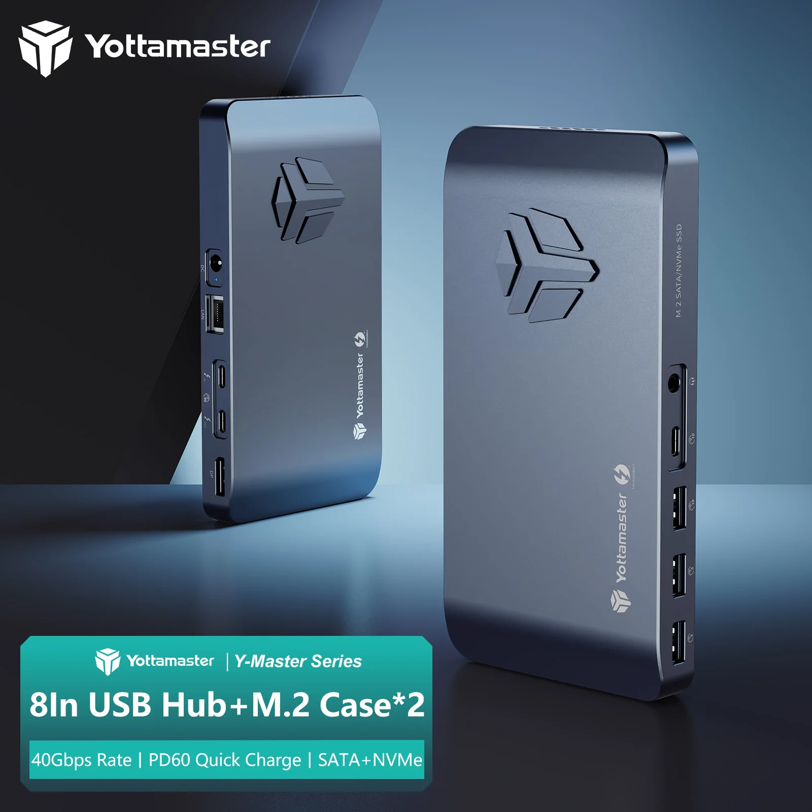 Yottamaster USB 3.0 Hub 40Gbps Docking Station Thunderbolt 3 Dock with MThunderbolt 3 Dock with M.2 NVMe/NGFF Enclosure and Fan