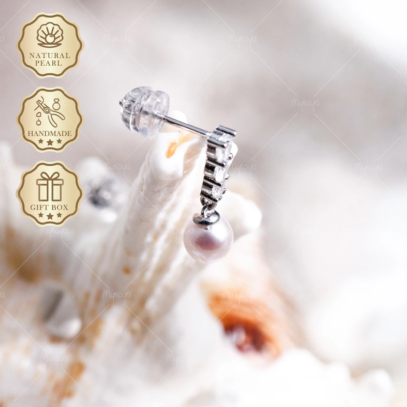 

MYSOYA Pink Akoya Pearl Stud Earrings 5-5.5mm S925 Silver Studs, Gift Box, Anniversary Jewelry C321