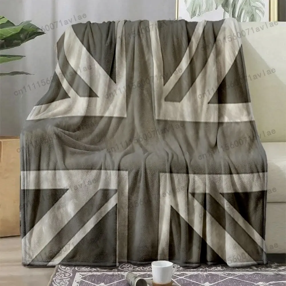 Customize Union Jack Bed Blanket - Greyscale Distressed Flag, Soft Plush Flannel - Sofa & Bed Cover, HD Printed Union Jack for C