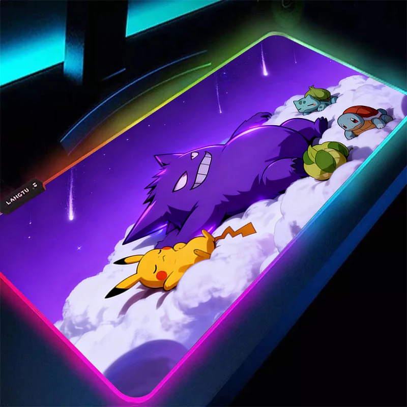 

RGB Mouse Pad P-Pokemons Anime Carpe Large Gamer Computer LED Mausepad G-Gengars Keyboard Gaming Accessories Backlight Desk Mat