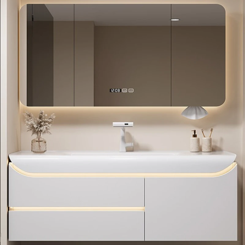 

light luxury bright Bathroom cabinet rounded corner save space mirror cabinet multi-layer szafka do lazienki Bathroom furniture