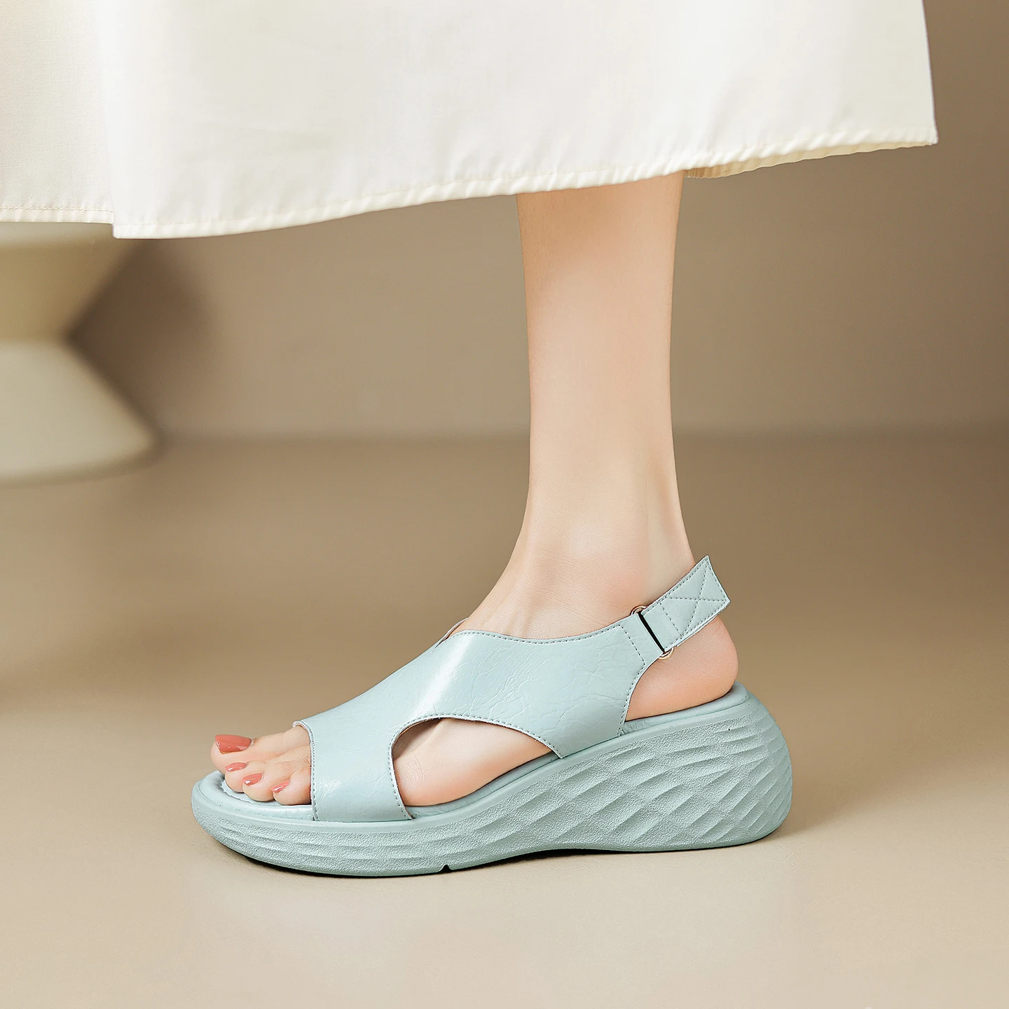 

Genuine Leather Sheepskin Wedges Women's Sandals,Platform Summer High Heels,Casual Women Shoes
