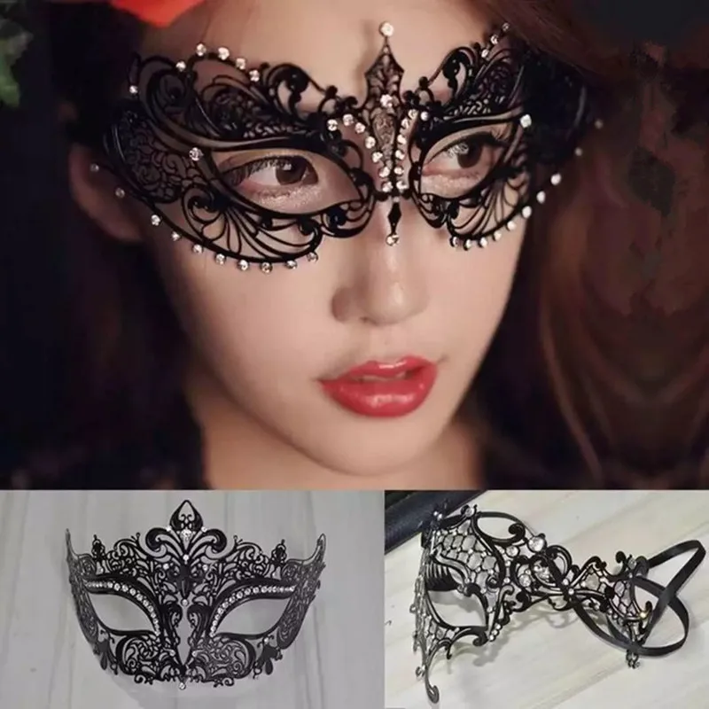 Sexy Masquerade Masks Halloween One Eyed Rhinestone Half Face Masks Cosplay Props for Fancy Dress Roles Play Holiday Christmas