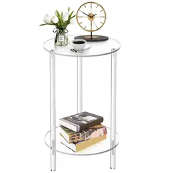 2-Tier Acrylic Round Side Table Coffee Table For Small Spaces Round Bedside Table Nightstand Small End Table Clear Side Table