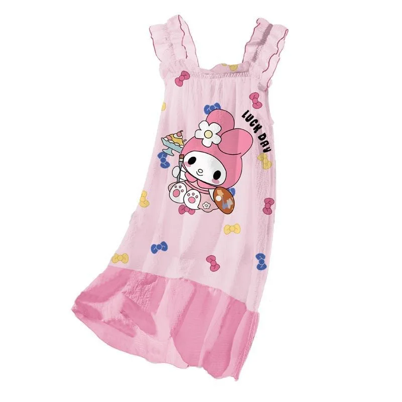 2024 New Children Pajamas Sanrioed Kawaii Anime Kuromi Cinnamoroll My Melody Summer Cute Cartoon Girls Nightdress Gift for Kids