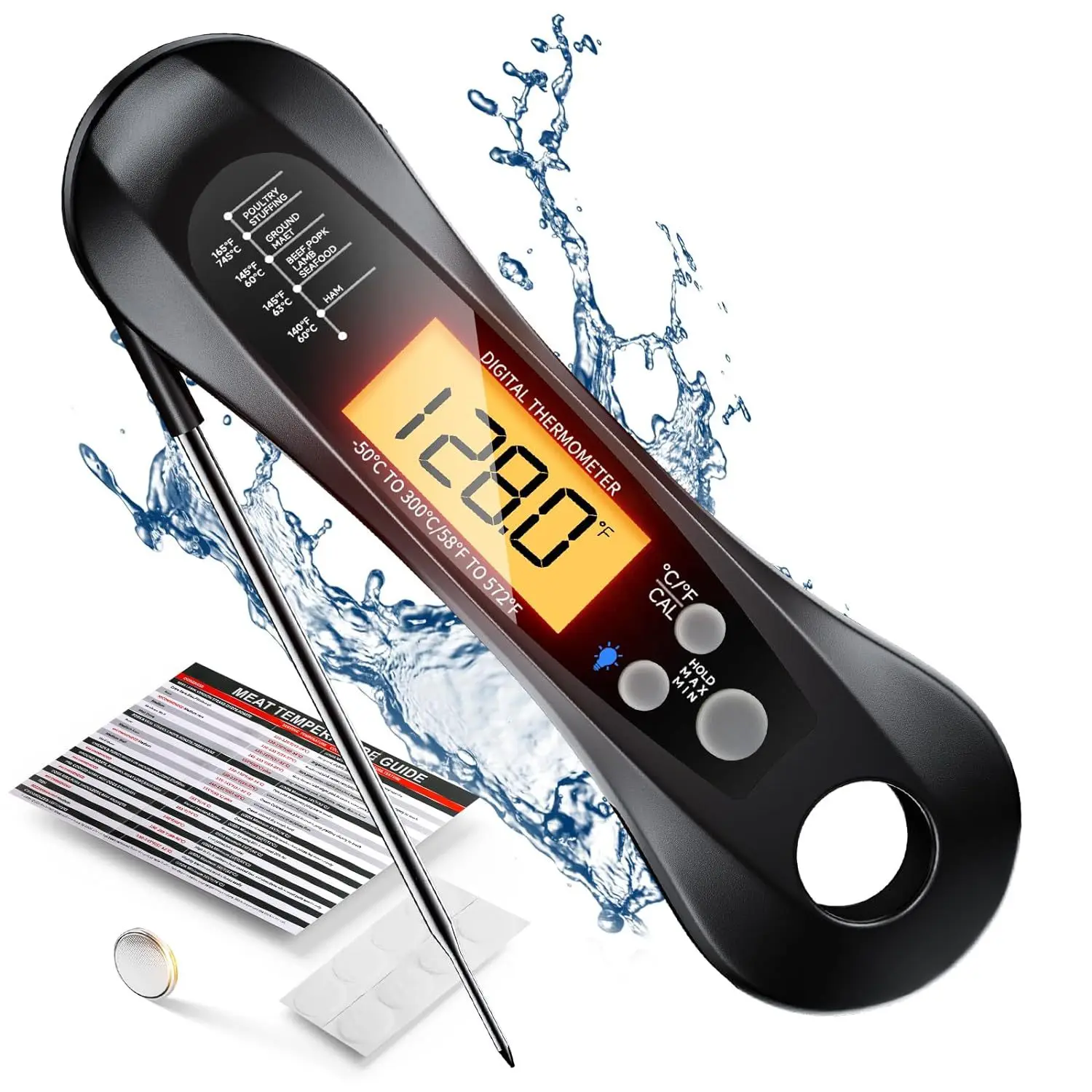 

Instant Read Meat Thermometer for Cooking, Fast & Precise Digital Food Thermometer with Backlight, Magnet, Calibration, kitchen